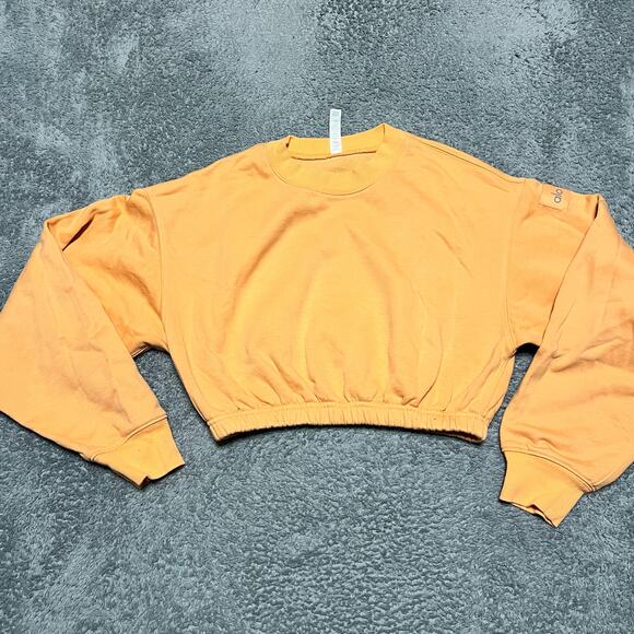 ALO Yoga Devotion Pullover Sweatshirt Womens XS Cropped Crewneck Orange - Picture 1 of 8